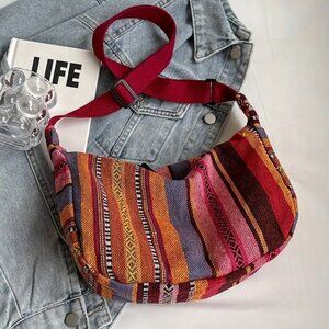 BOHO Tribal Pattern Shoulder Bag Foldable Travel Zip Red Tote
